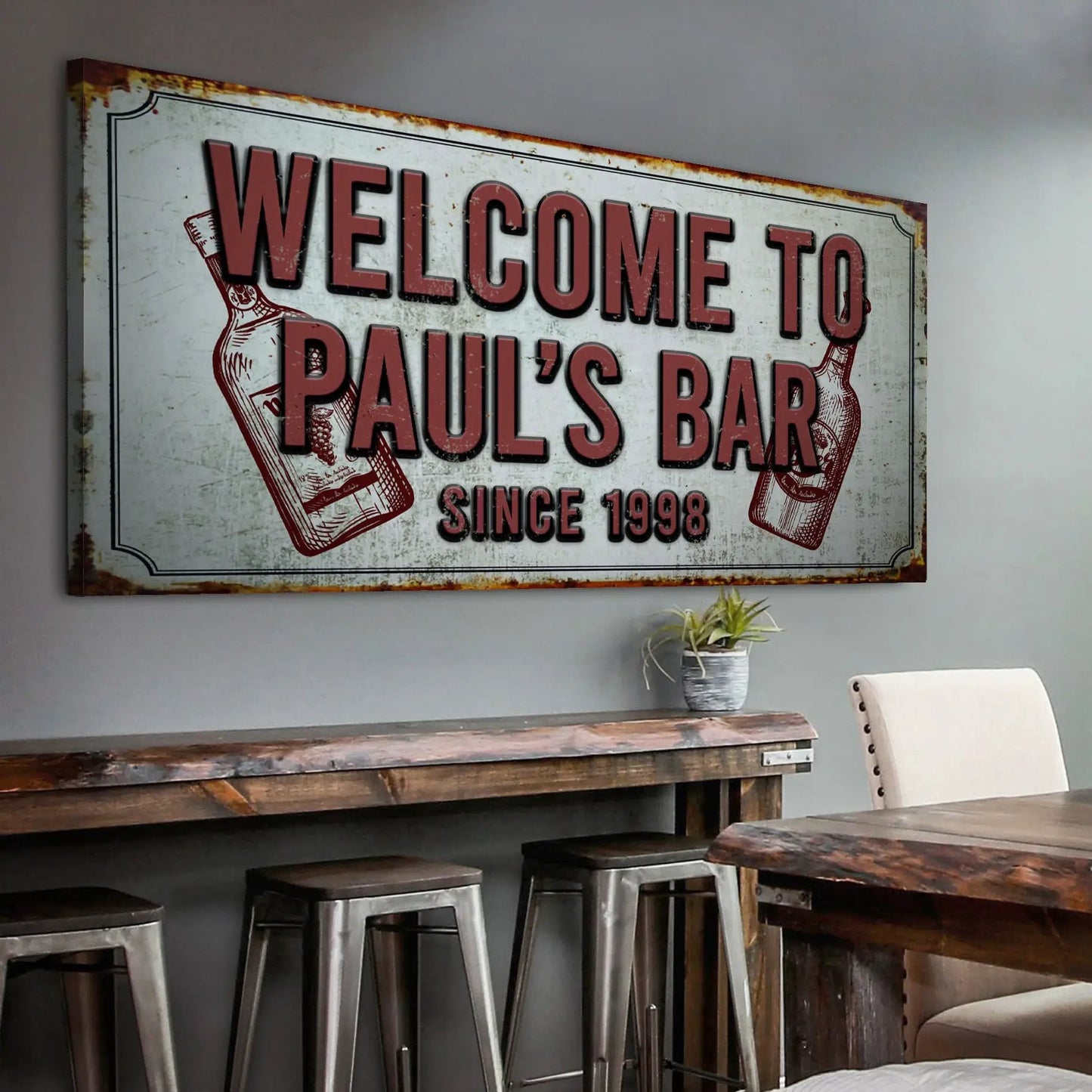 Bar Sign III canvas crafting sign by Tailored Canvases with maroon lettering on Tampa Home & Garden Store