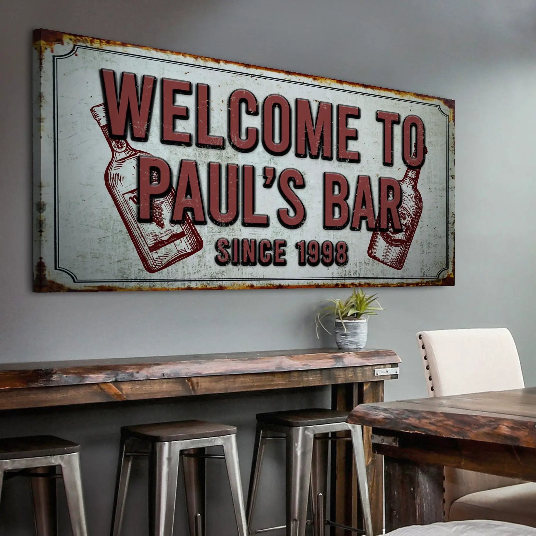 Bar Sign III canvas crafting sign by Tailored Canvases with maroon lettering on Tampa Home & Garden Store