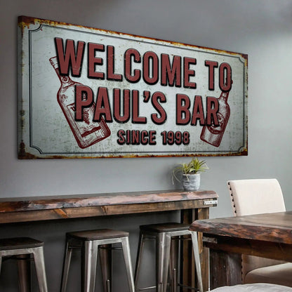Bar Sign III canvas crafting sign by Tailored Canvases with maroon lettering on Tampa Home & Garden Store