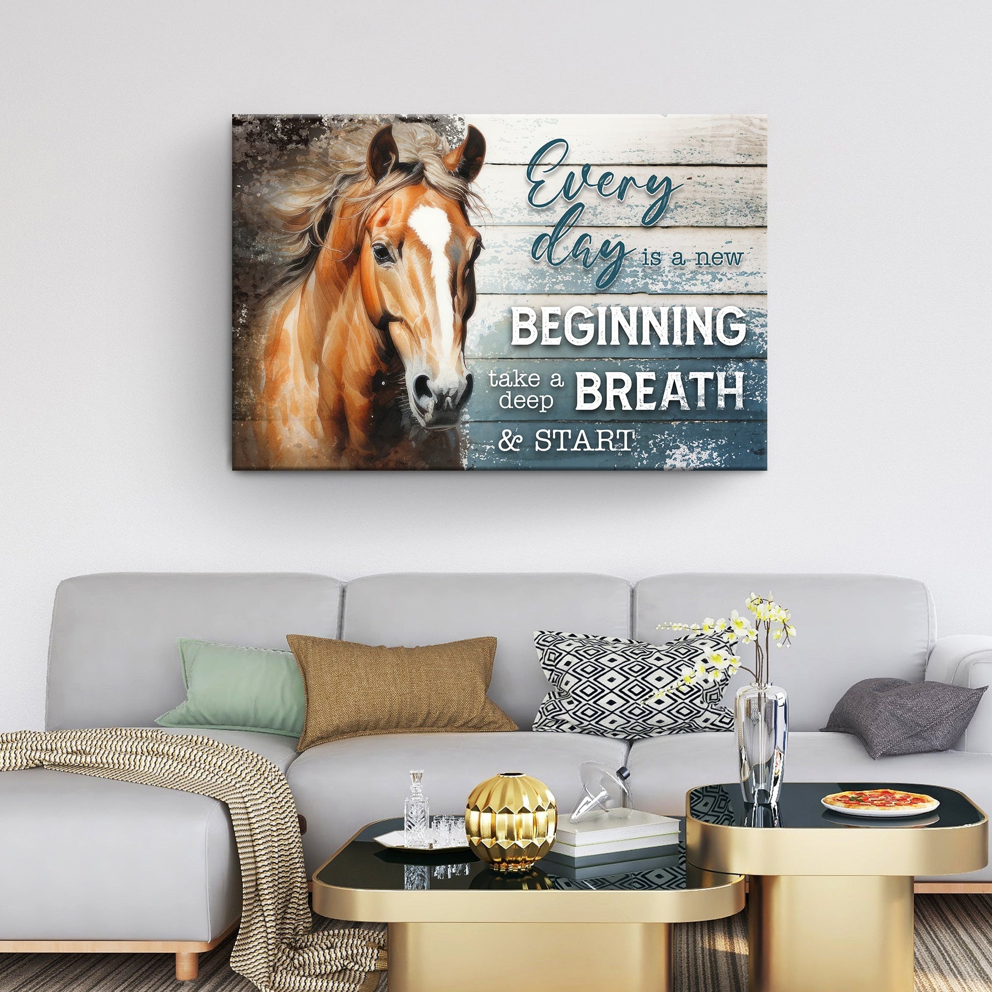 Canvas Everyday Is A New Beginning Faith Sign II by Tailored Canvases, horse on weathered planks on Tampa Home & Garden Store
