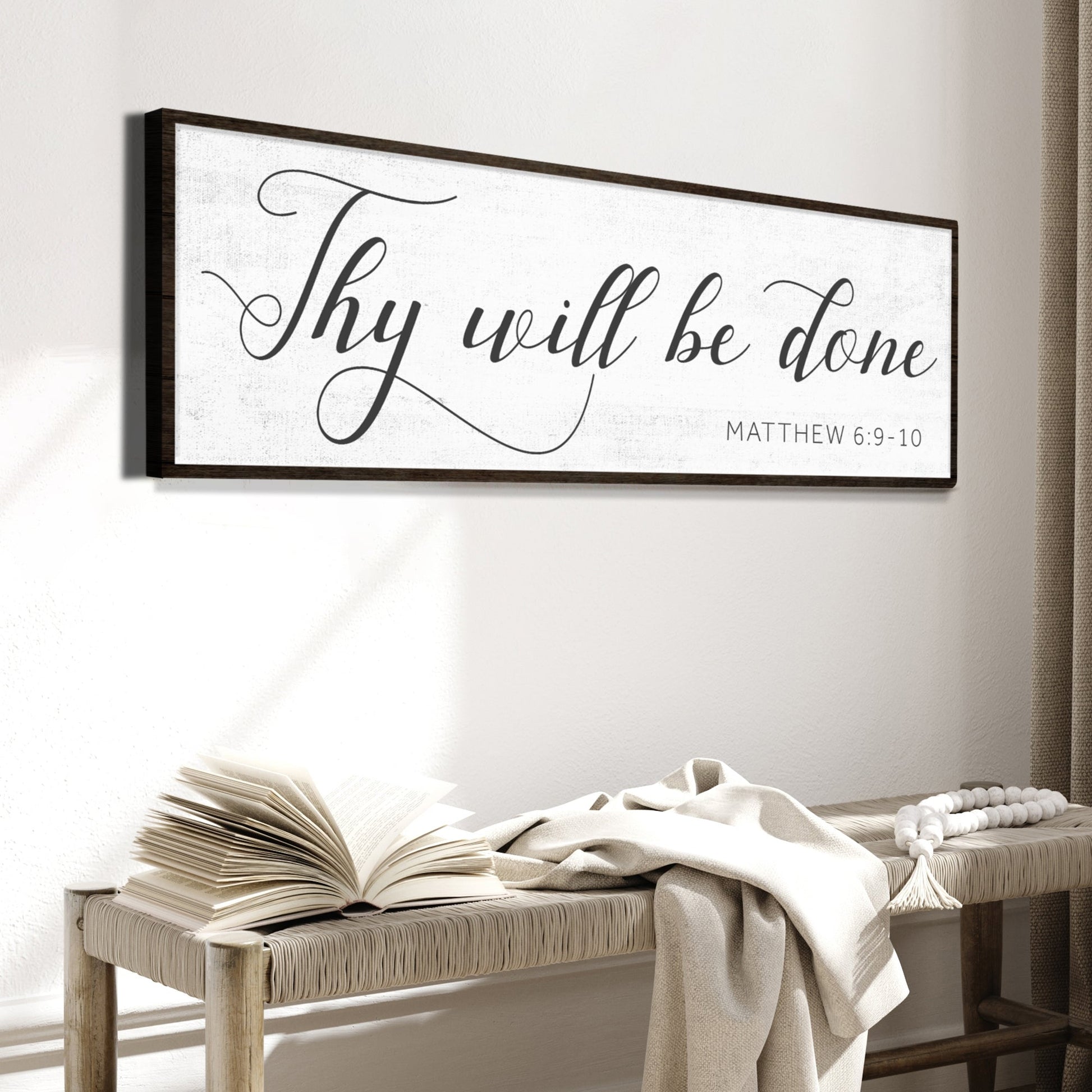 Thy Will Be Done Faith Sign IV canvas with dark wood frame and script typography on Tampa Home & Garden Store