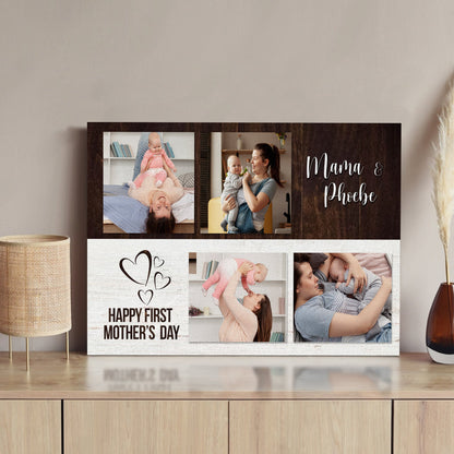 Happy First Mother's Day canvas collage with photo panels Tailored Canvases dark wood frame on Tampa Home & Garden Store