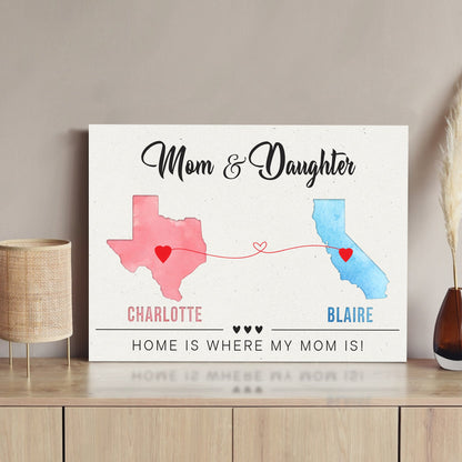 Canvas Mother's Day sign by Tailored Canvases with pink and blue state shapes and hearts on Tampa Home & Garden Store