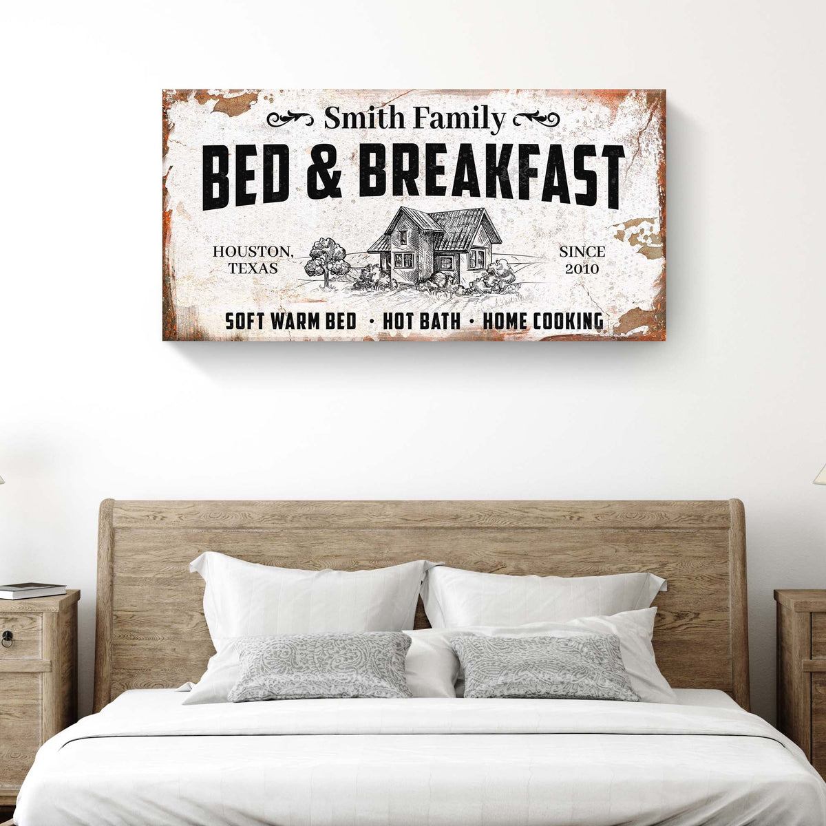 Bed and Breakfast sign canvas by Tailored Canvases, rustic farmhouse illustration on Tampa Home & Garden Store