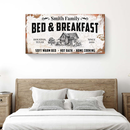 Bed and Breakfast sign canvas by Tailored Canvases, rustic farmhouse illustration on Tampa Home & Garden Store