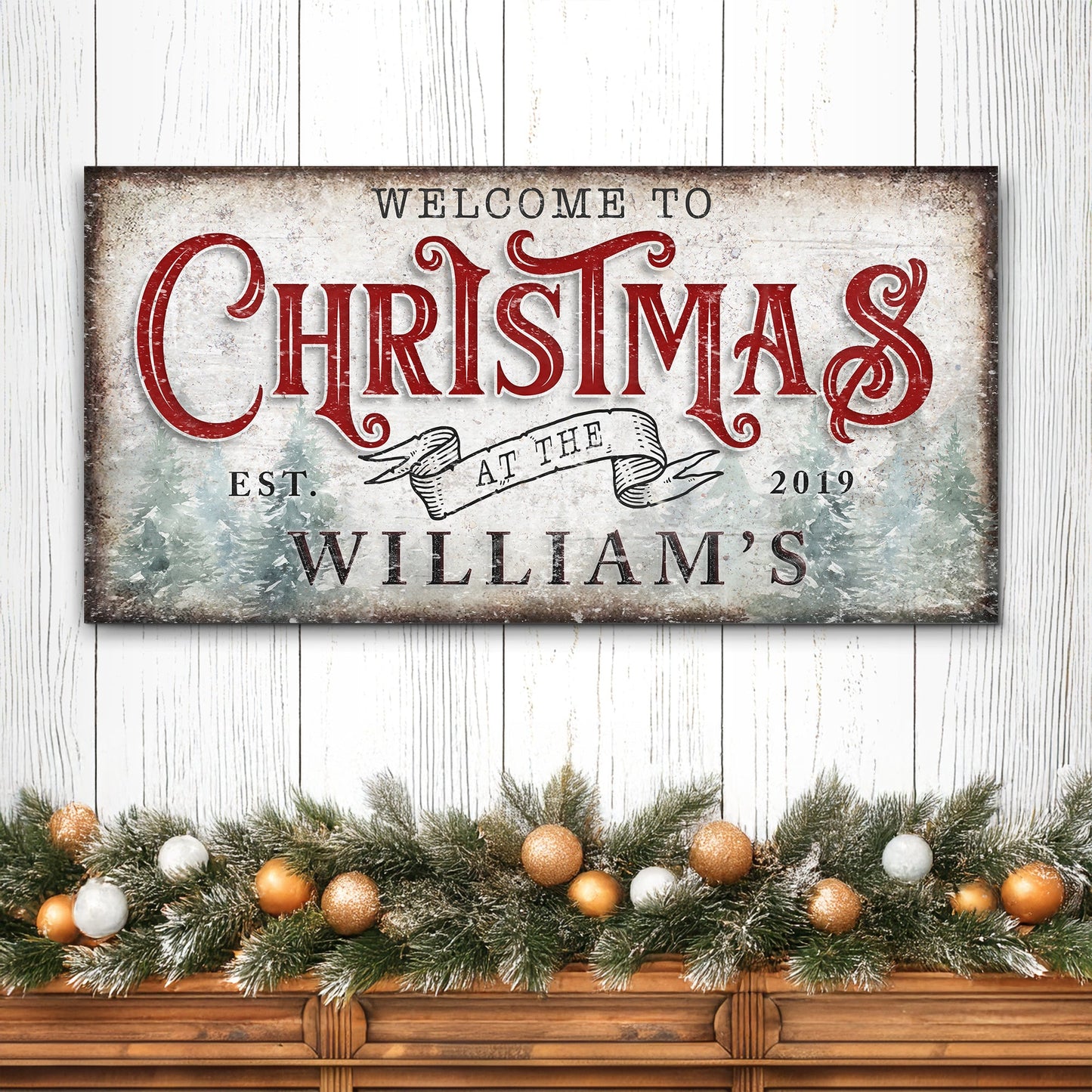 Family Welcome To Christmas Sign IV canvas Tailored Canvases with white background red lettering on Tampa Home & Garden Store