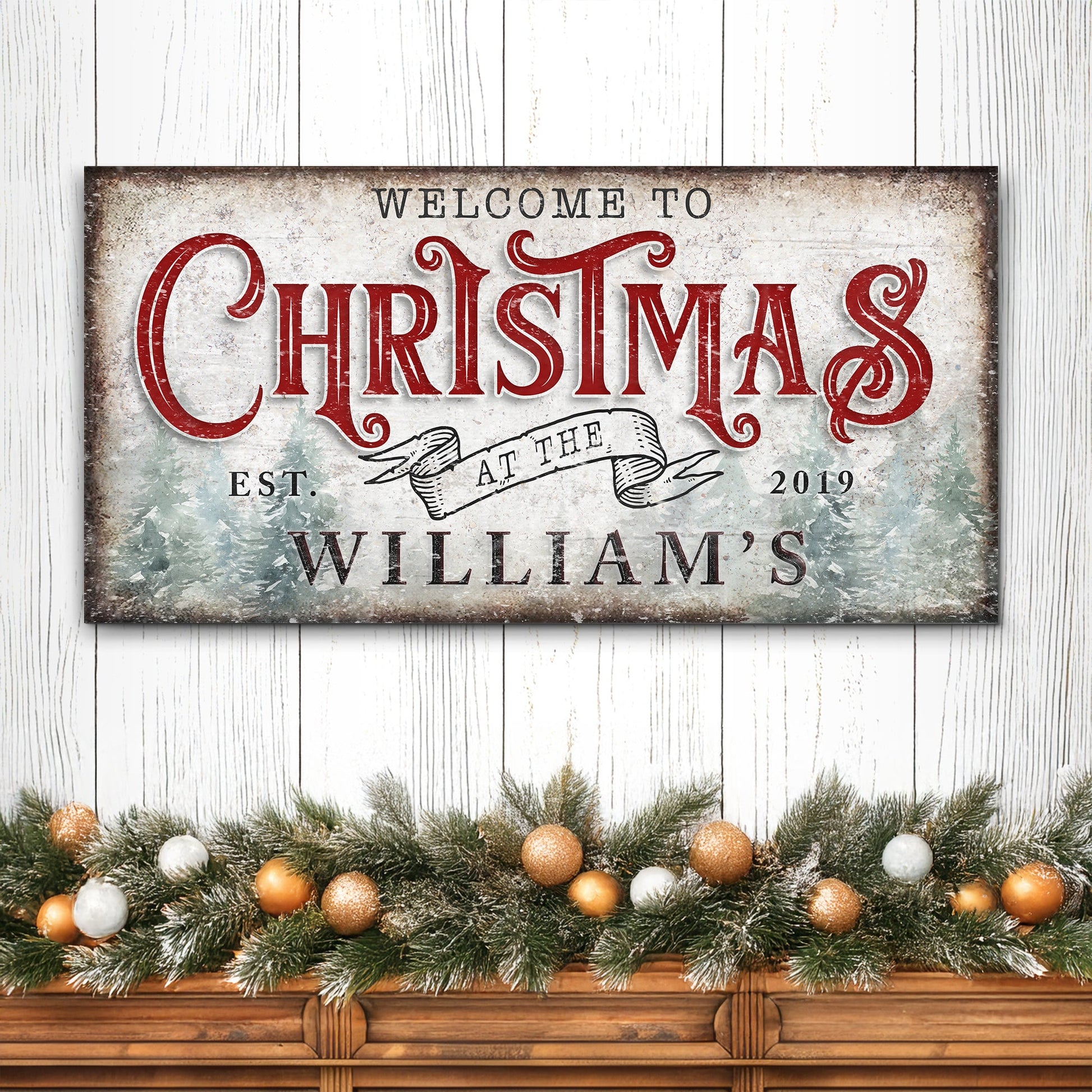 Family Welcome To Christmas Sign IV canvas Tailored Canvases with white background red lettering on Tampa Home & Garden Store
