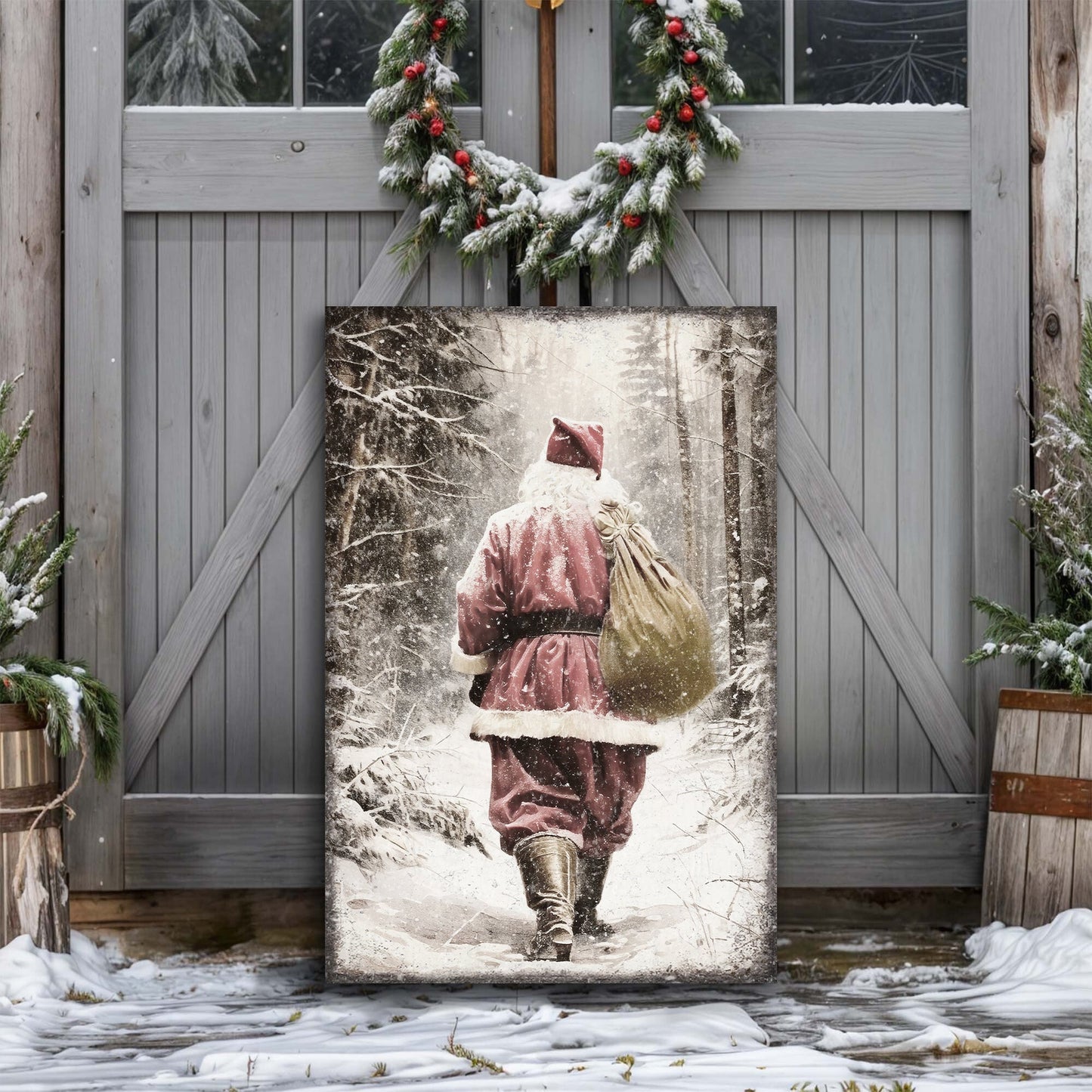 Vintage Santa Claus in Winter Forest Christmas Wall Art III canvas by Tailored Canvases on Tampa Home & Garden Store