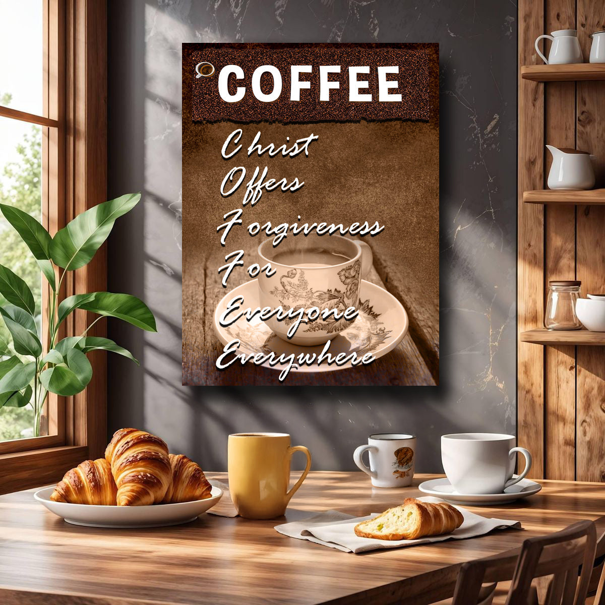 Our C.O.F.F.E.E Faith Sign IX canvas by Tailored Canvases, brown coffee-toned crafting canvas on Tampa Home & Garden Store