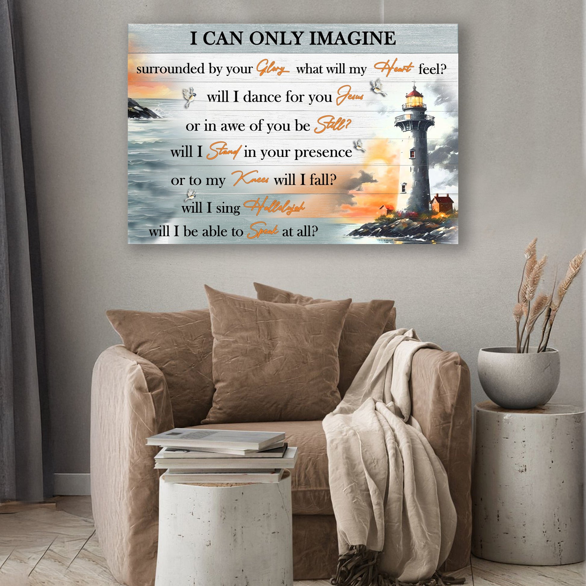 Canvas I Can Only Imagine Faith Sign III by Tailored Canvases featuring a lighthouse scene on Tampa Home & Garden Store