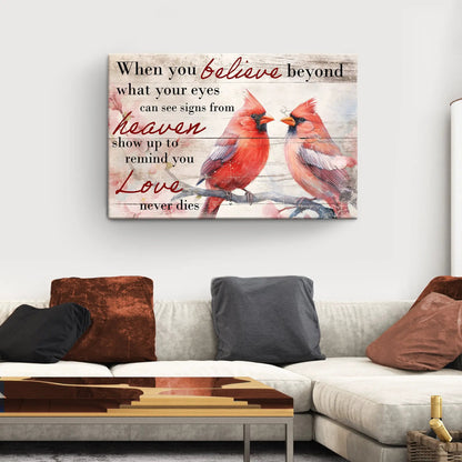 Tailored Canvases crafting canvas sign with two red cardinals on weathered wood and typography on Tampa Home & Garden Store