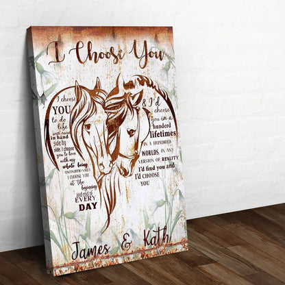 I Choose You Couple Horse Sign canvas wall art with a brown horse and handwritten script on wood on Tampa Home & Garden Store