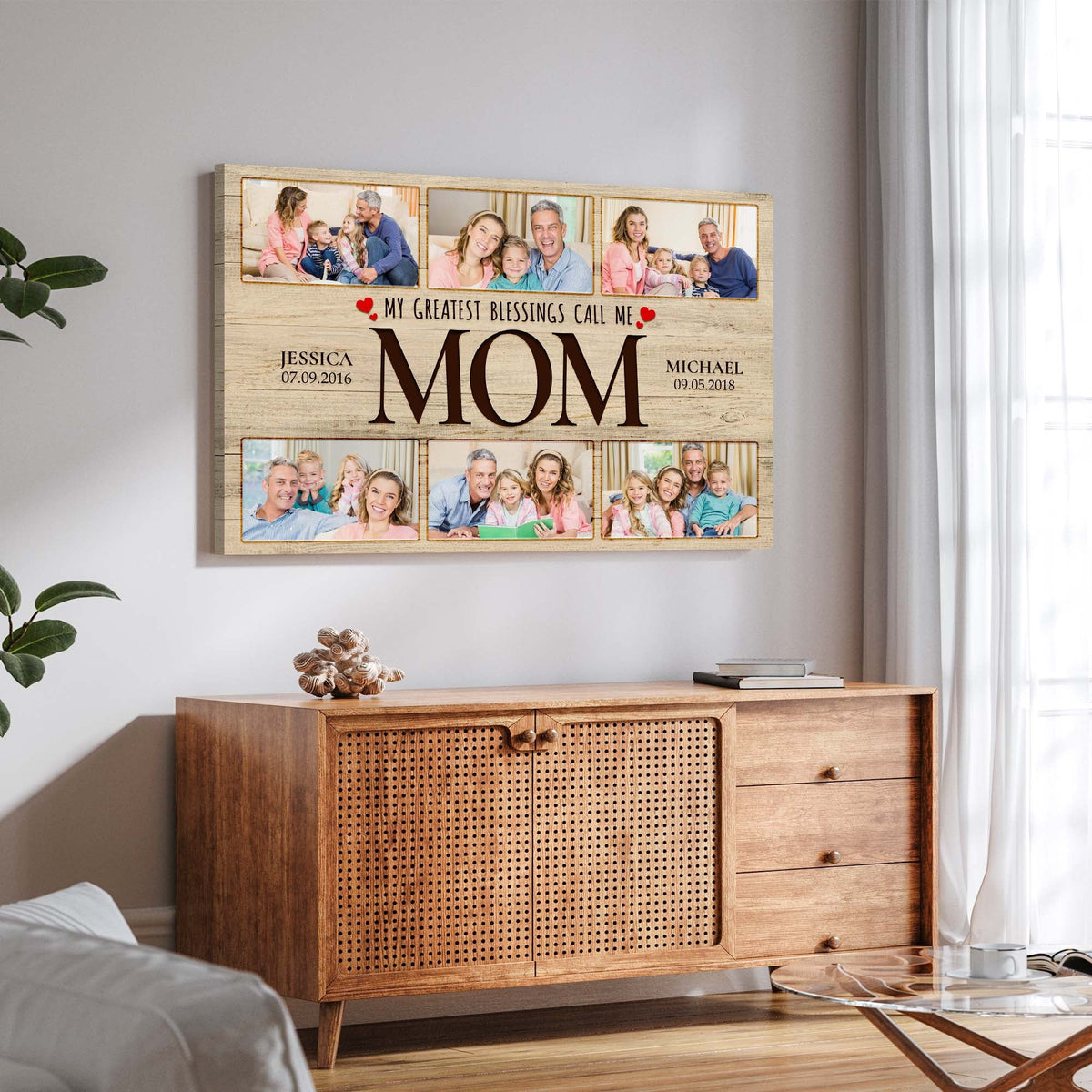 Canvas sign My Greatest Blessings Call Me Mom II by Tailored Canvases woodgrain photo collage on Tampa Home & Garden Store