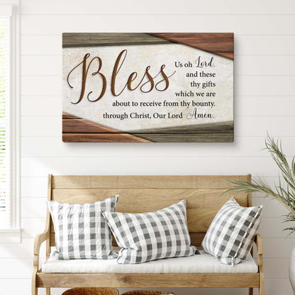 Bless Us Oh Lord Faith Sign IV canvas by Tailored Canvases with rustic wood frame on shiplap on Tampa Home & Garden Store