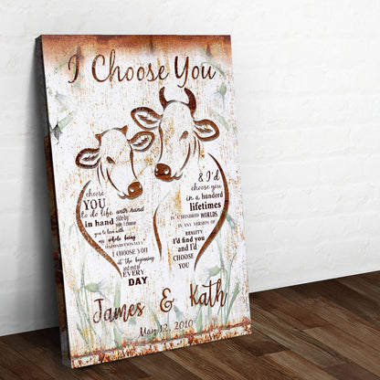 I Choose You Cow Couple Sign canvas by Tailored Canvases with rustic woodgrain look on Tampa Home & Garden Store