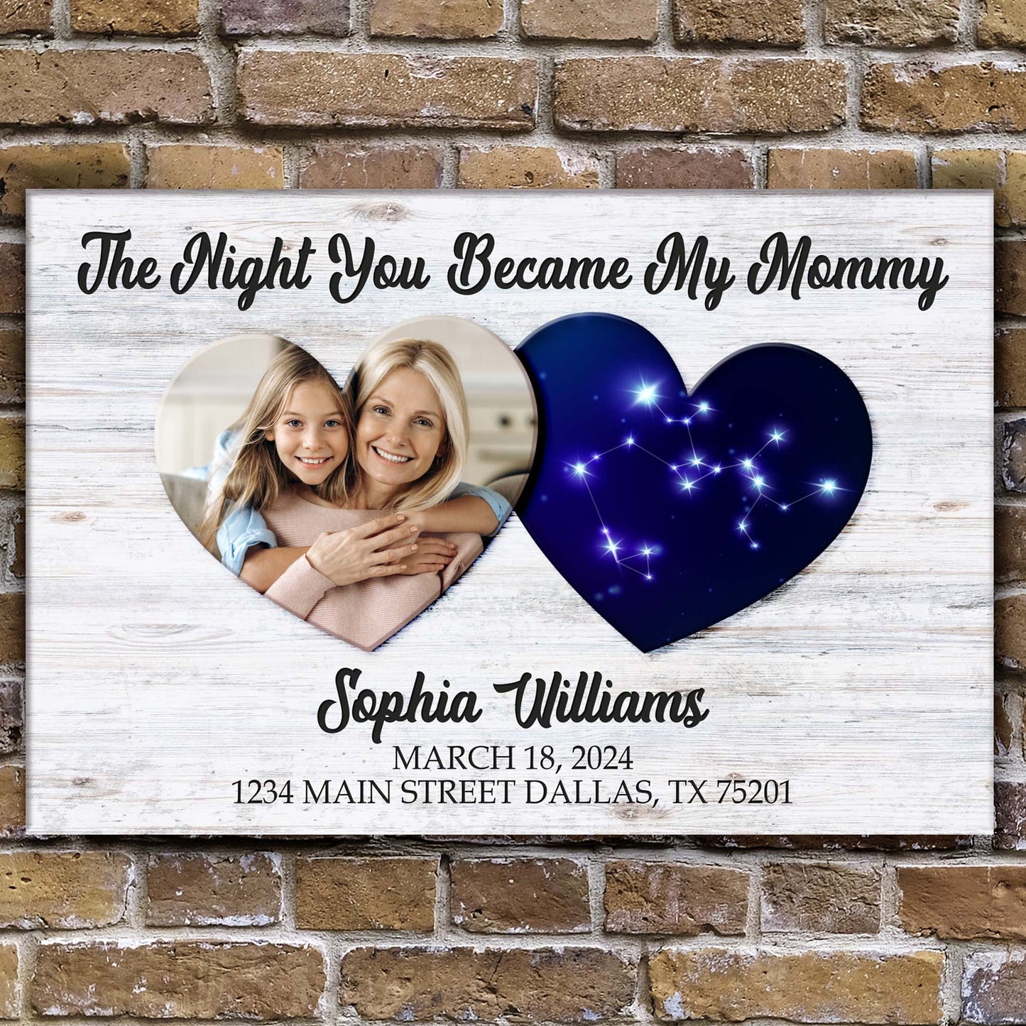 Canvas sign The Night You Became My Mommy with heart photo collage on wood Tailored Canvases on Tampa Home & Garden Store