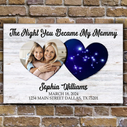 Canvas sign The Night You Became My Mommy with heart photo collage on wood Tailored Canvases on Tampa Home & Garden Store