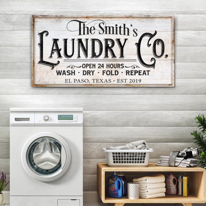 Laundry Room Sign IX canvas by Tailored Canvases with white wood and black typography on Tampa Home & Garden Store