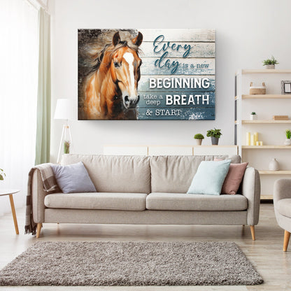 Canvas Everyday Is A New Beginning Faith Sign II Tailored Canvases horse on blue backdrop on Tampa Home & Garden Store
