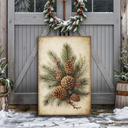 Vintage Winter Pine Cone Christmas Wall Art III canvas Tailored Canvases on Tampa Home & Garden Store