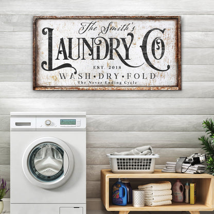 The Never Ending Cycle Laundry Sign canvas by Tailored Canvases, rustic framed laundry decor on Tampa Home & Garden Store