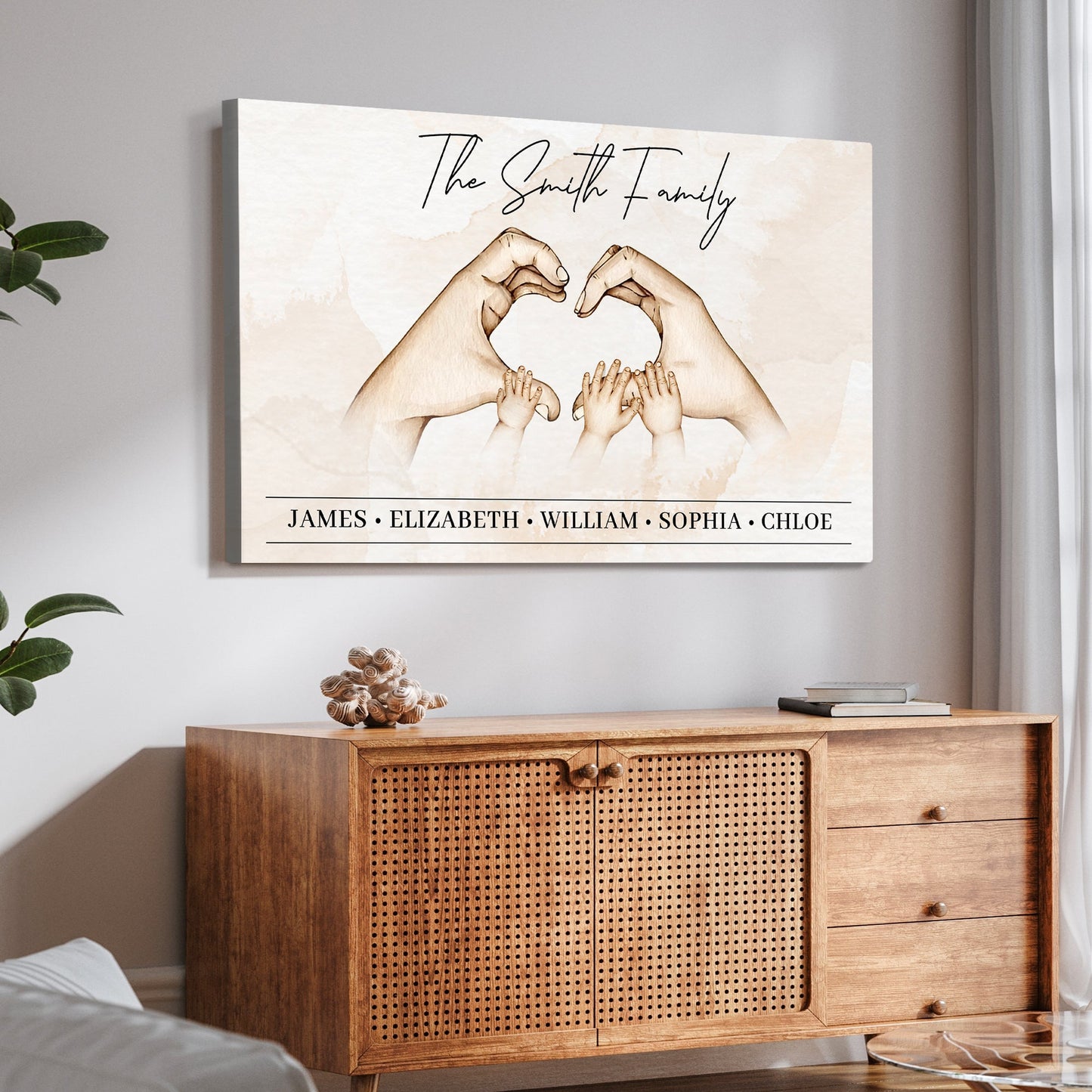 Mother's Day Sign Family Heart canvas by Tailored Canvases, beige textured backdrop on Tampa Home & Garden Store