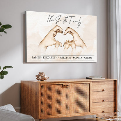 Mother's Day Sign Family Heart canvas by Tailored Canvases, beige textured backdrop on Tampa Home & Garden Store