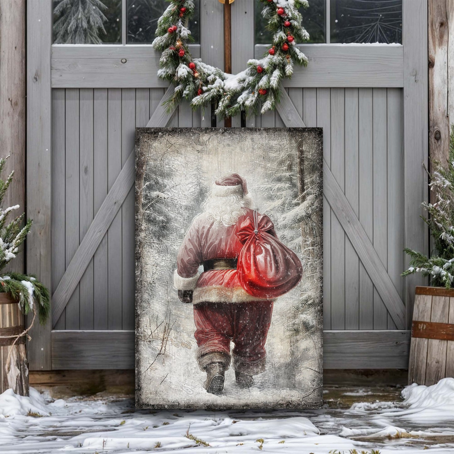 Vintage Santa Wall Art III canvas by Tailored Canvases with red-suited Santa on snow backdrop on Tampa Home & Garden Store