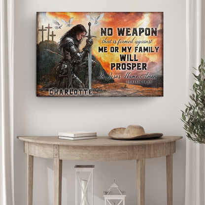 Canvas No Weapon That Is Formed Against You Will Prosper Isaiah 54:17 Faith Sign with knight and doves on Tampa Home & Garden Store