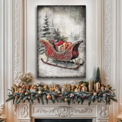 Vintage Christmas Sleigh Sled wall art canvas by Tailored Canvases featuring sleigh gifts on Tampa Home & Garden Store