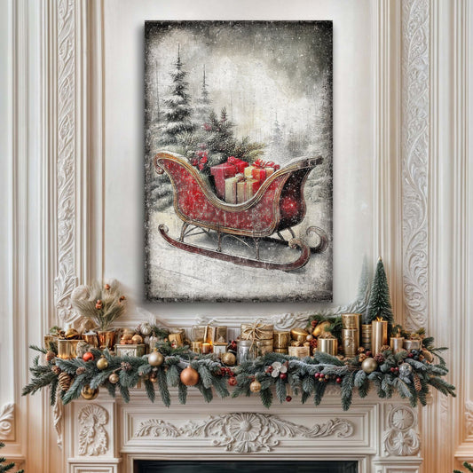 Vintage Christmas Sleigh Sled wall art canvas by Tailored Canvases featuring sleigh gifts on Tampa Home & Garden Store