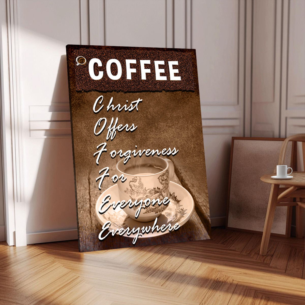 Canvas sign Our C.O.F.F.E.E Faith Sign IX brown coffee mug art on Tailored Canvases crafting canvas on Tampa Home & Garden Store