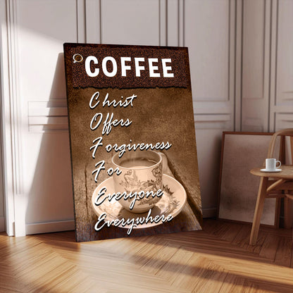 Canvas sign Our C.O.F.F.E.E Faith Sign IX brown coffee mug art on Tailored Canvases crafting canvas on Tampa Home & Garden Store