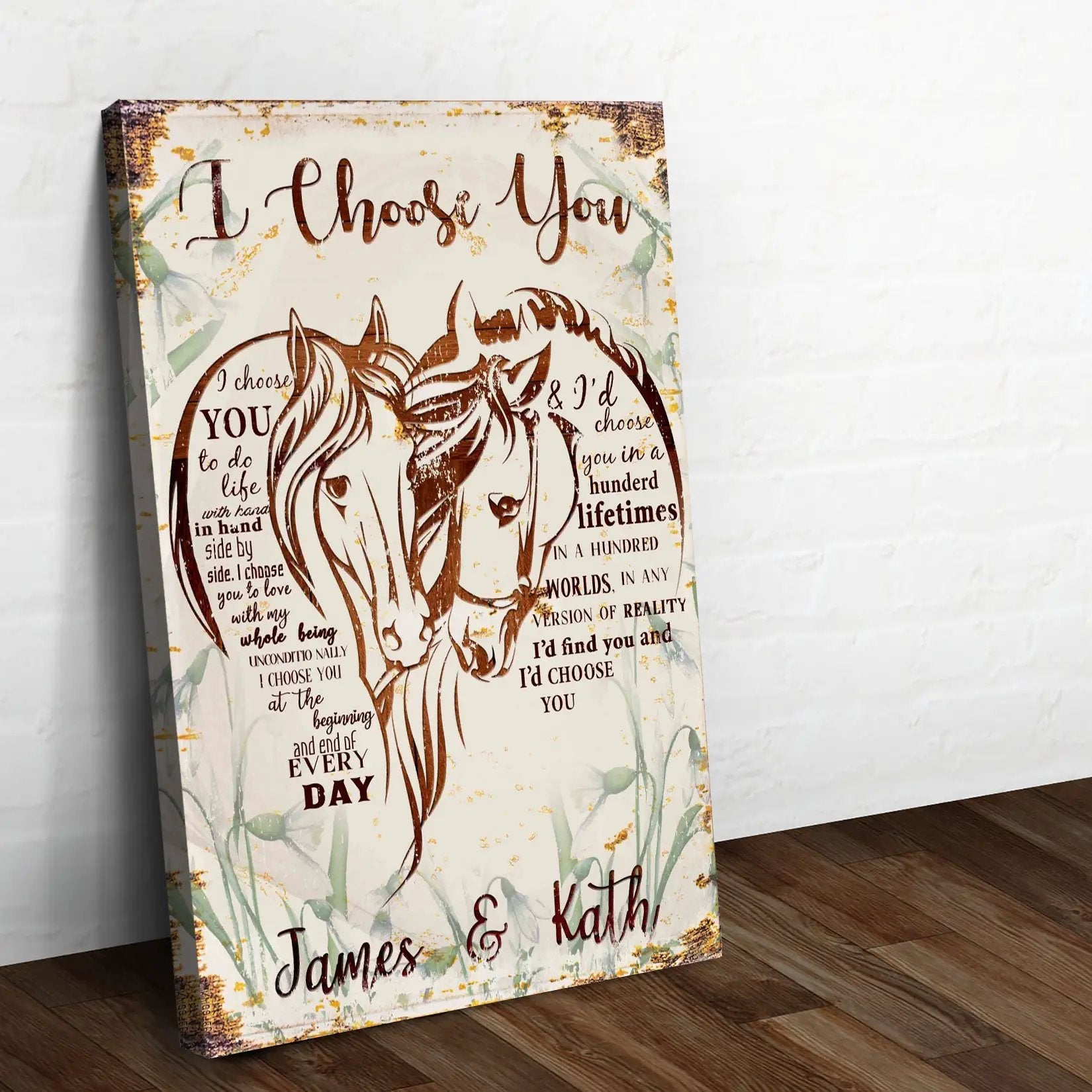 I Choose You Couple Horse Sign canvas Tailored Canvases horse illustration on cream backdrop on Tampa Home & Garden Store