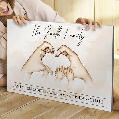 Mother's Day Sign Family Heart canvas with script title and family names on beige background on Tampa Home & Garden Store