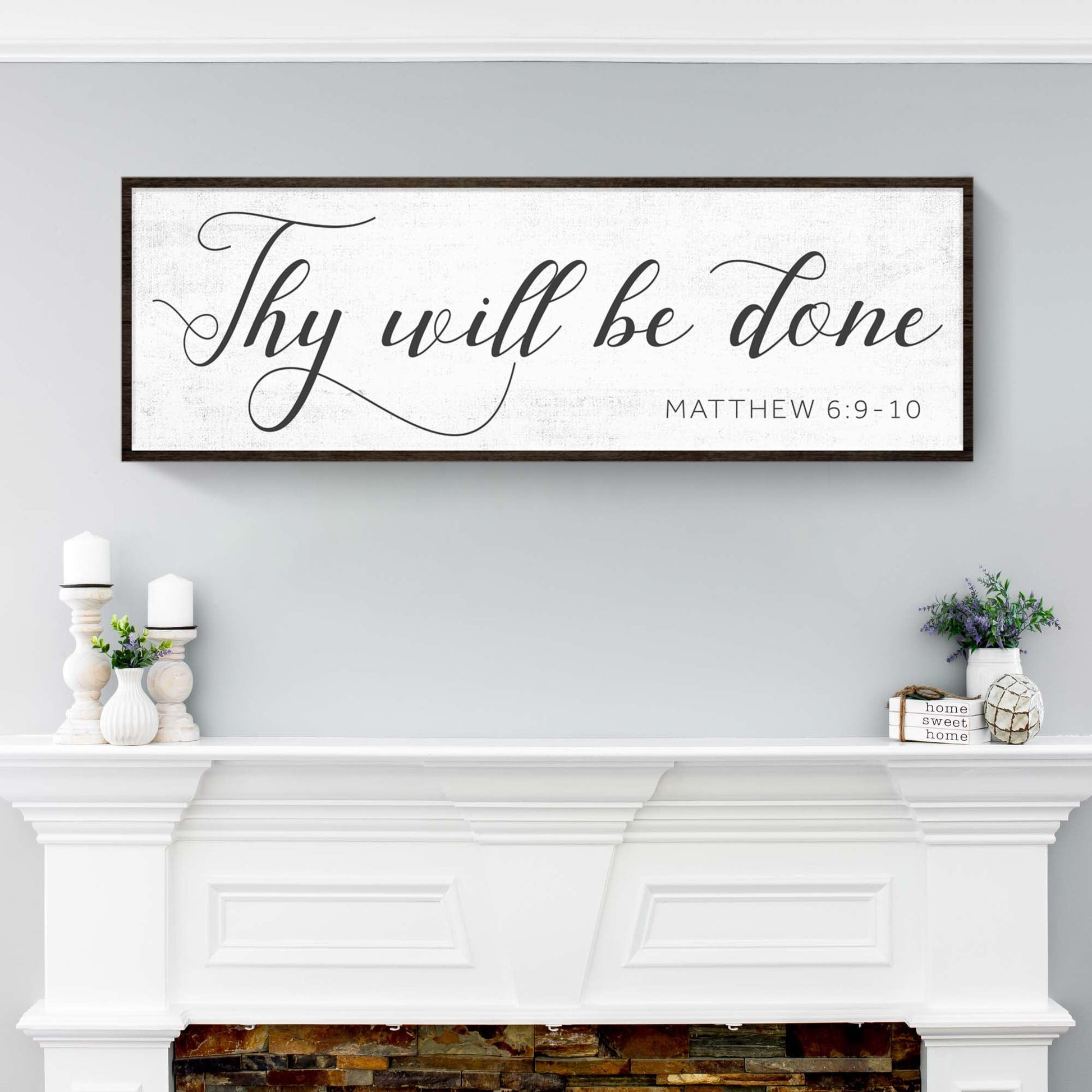 Thy Will Be Done Faith Sign IV canvas Tailored Canvases; ornate script on dark wood frame on Tampa Home & Garden Store