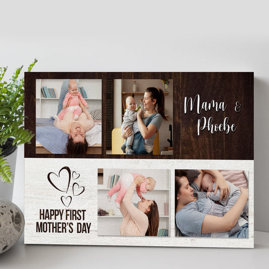 Happy First Mother's Day Sign canvas collage with 3 photo panels on dark wood frame Tailored Canvases on Tampa Home & Garden Store