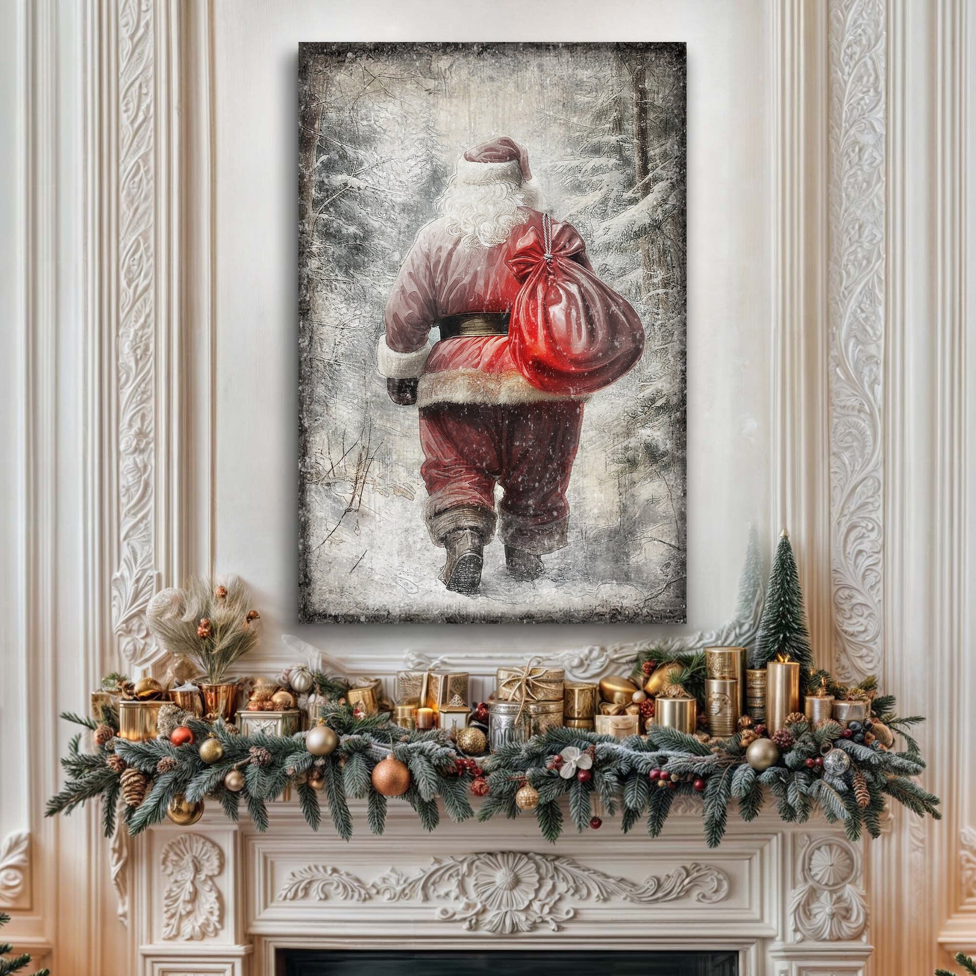 Vintage Christmas Santa Claus Wall Art III canvas by Tailored Canvases, Santa with red sack on Tampa Home & Garden Store