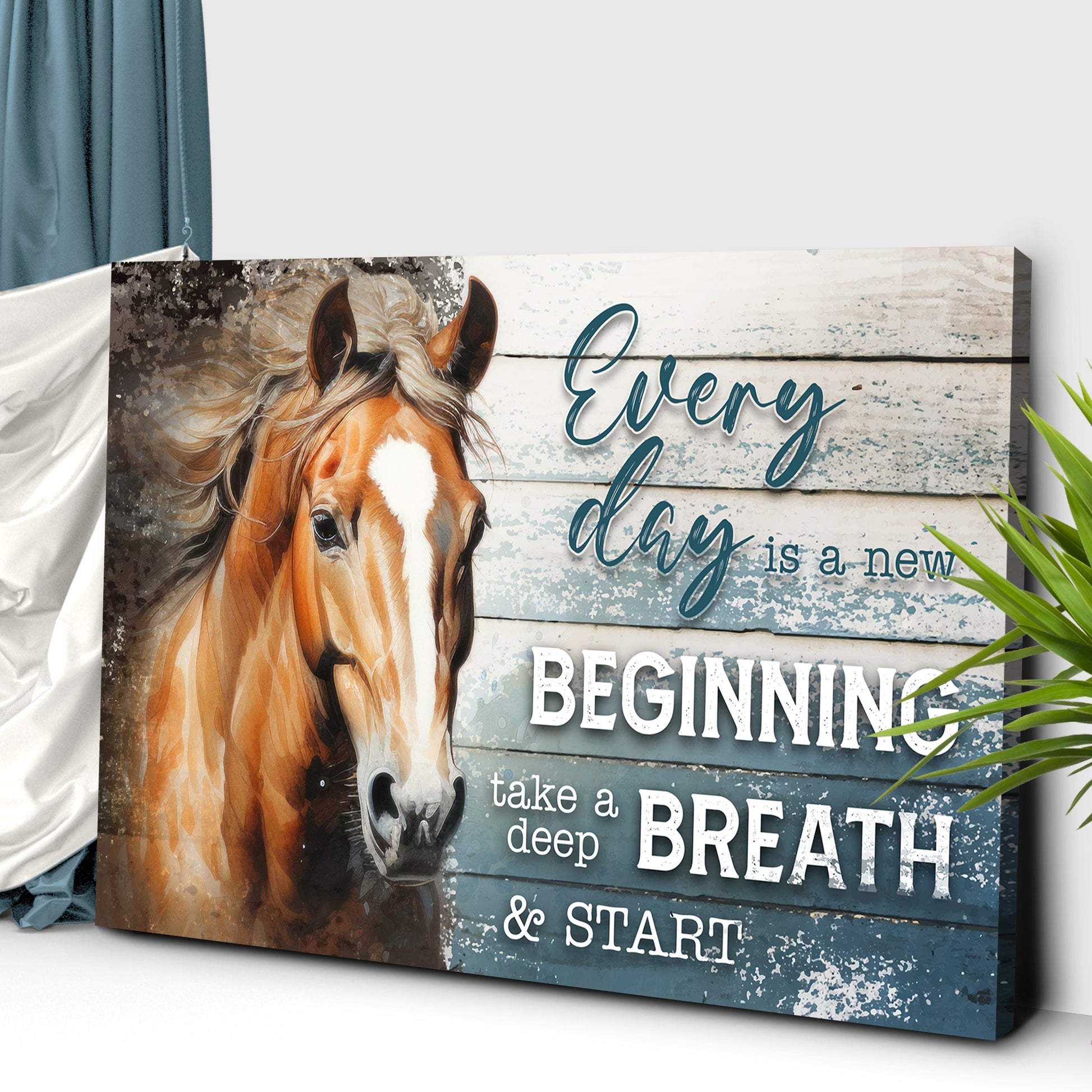 Everyday Is A New Beginning Faith Sign II Canvas Tailored Canvases with horse portrait on wood on Tampa Home & Garden Store