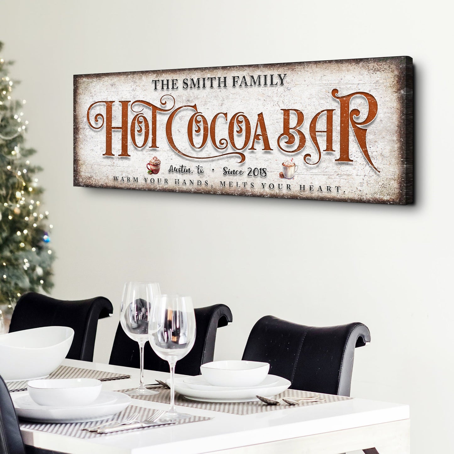 Canvas sign Hot Chocolate Christmas Bar II by Tailored Canvases; vintage parchment with lettering on Tampa Home & Garden Store