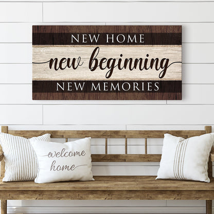 Canvas sign New Home New Beginning New Memories on rustic wood panels Tailored Canvases on Tampa Home & Garden Store