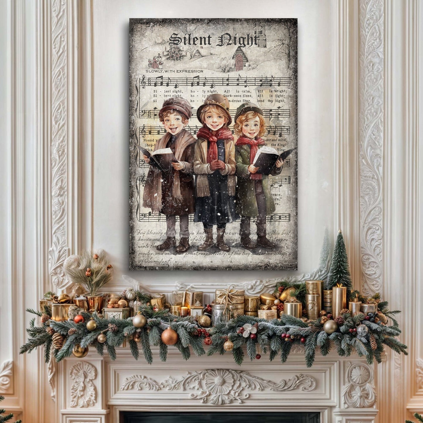 Vintage Christmas Carolers Wall Art III canvas Tailored Canvases with kids and sheet music on Tampa Home & Garden Store