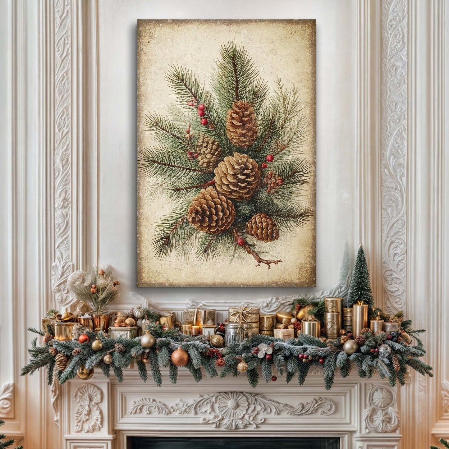 Vintage Winter Pine Cone Christmas Wall Art III canvas by Tailored Canvases for crafting decor on Tampa Home & Garden Store