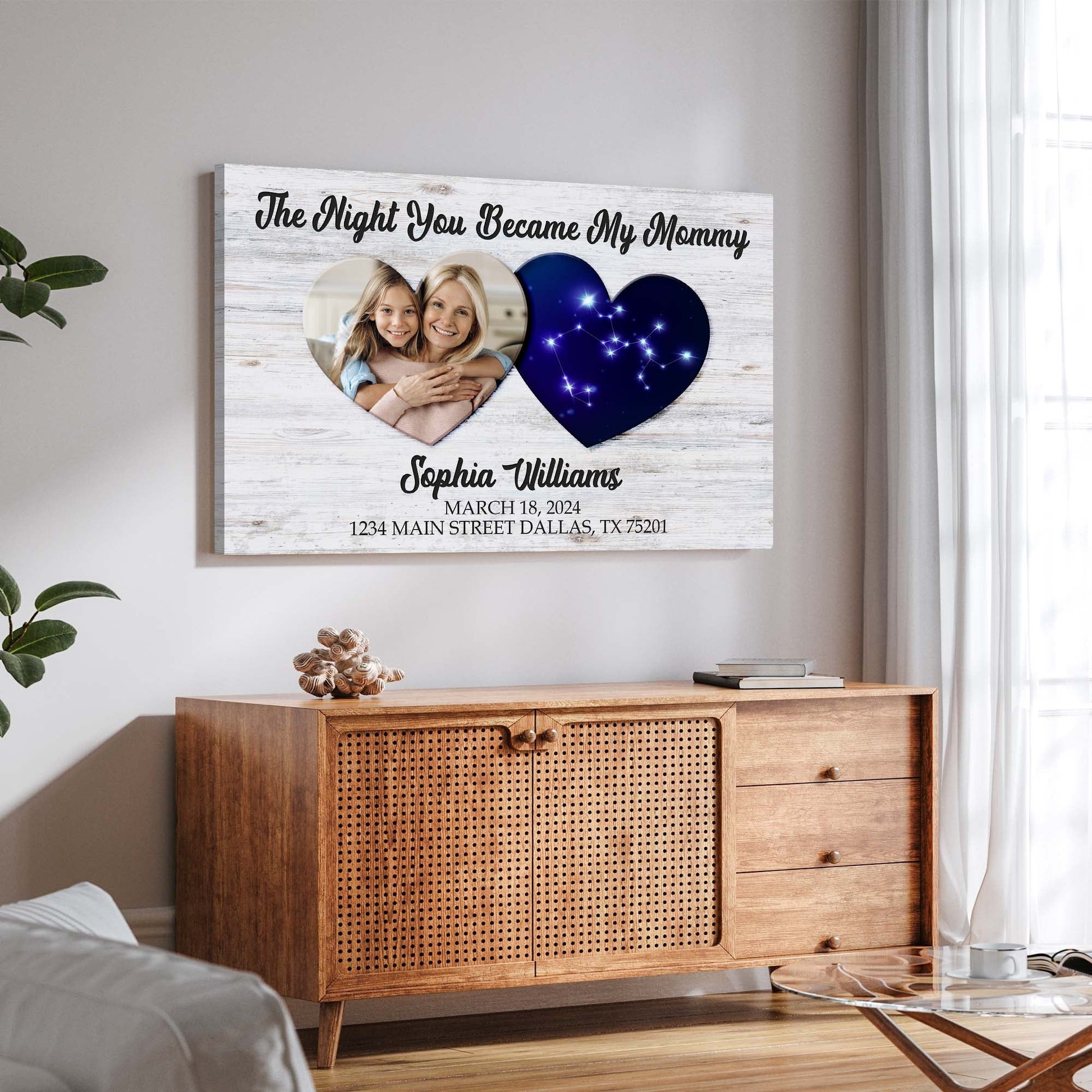 Canvas Tailored Canvases Mother's Day sign The Night You Became My Mommy with heart photo on wood on Tampa Home & Garden Store