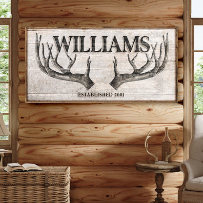 Personalized Family Antler Sign IV canvas with rustic wood and antlers Tailored Canvases on Tampa Home & Garden Store