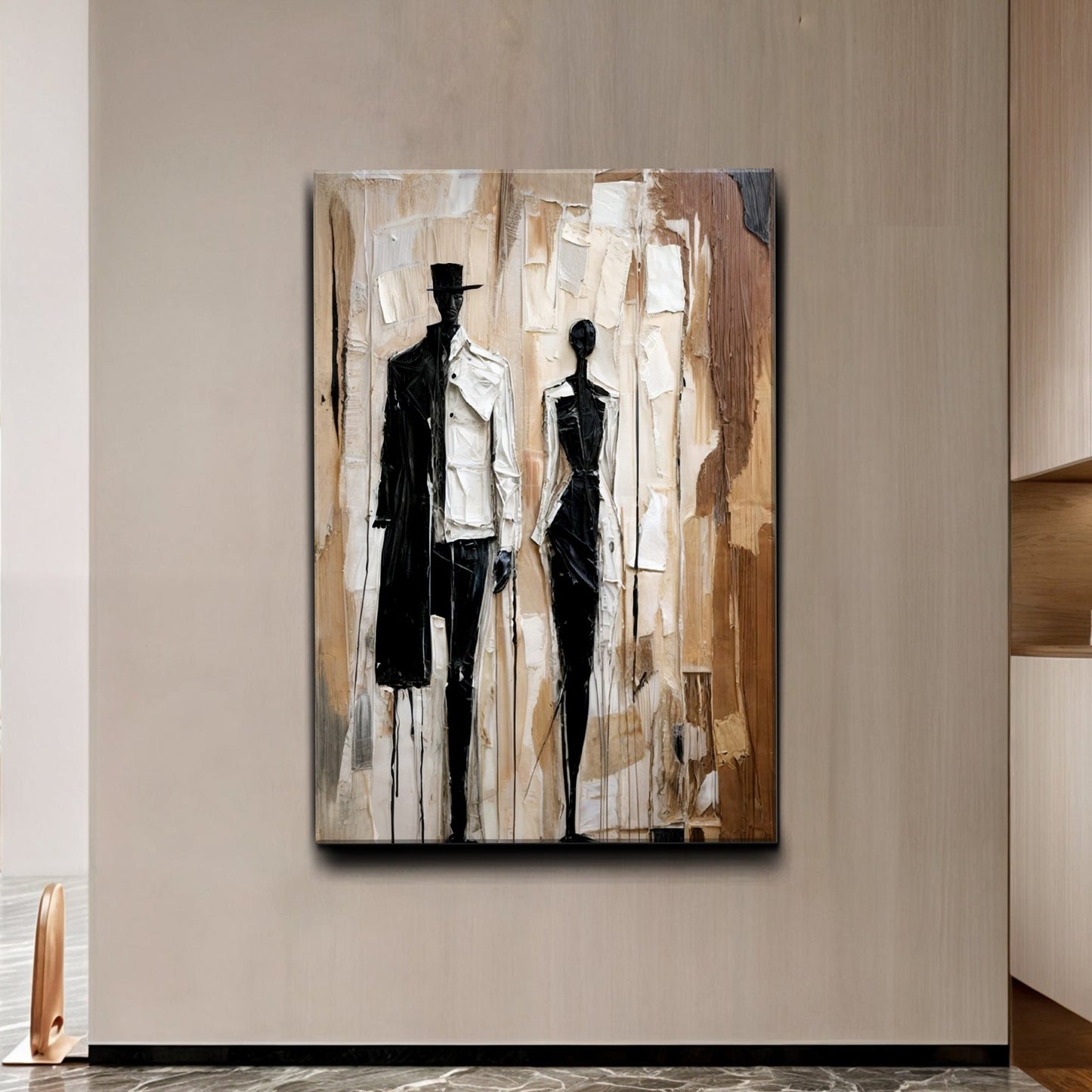 Modern Abstract Couple Wall Art canvas showcasing beige, white and black tones Tailored Canvases on Tampa Home & Garden Store