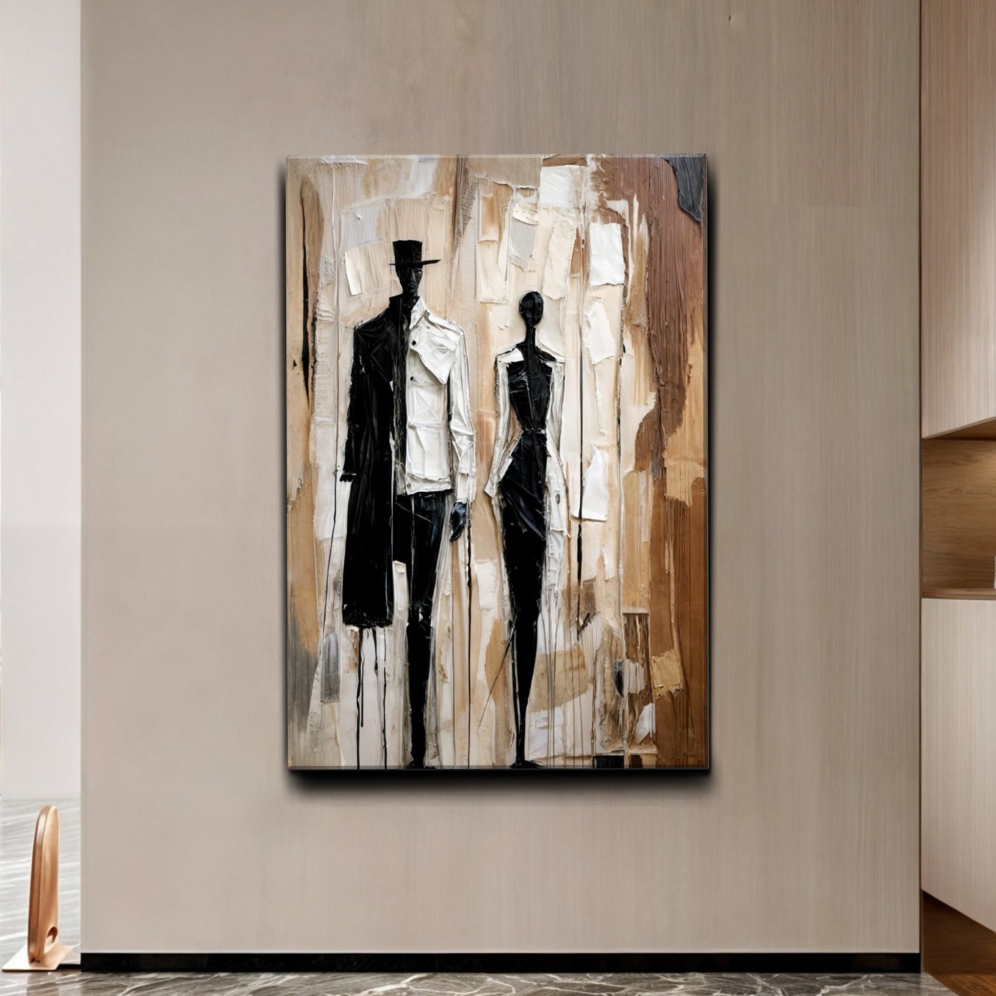 Modern Abstract Couple Wall Art canvas showcasing beige, white and black tones Tailored Canvases on Tampa Home & Garden Store