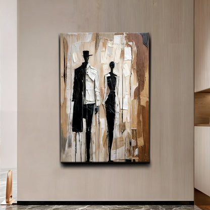 Modern Abstract Couple Wall Art canvas showcasing beige, white and black tones Tailored Canvases on Tampa Home & Garden Store