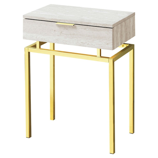 24in Modern End Table 1 Drawer Nightstand Beige Marble Gold Legs - Tampa Home & Garden Store