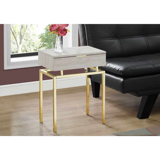 24in Modern End Table 1 Drawer Nightstand Beige Marble Gold Legs - Tampa Home & Garden Store